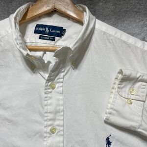 Ralph Lauren Classic Fit White Oxford Button Down Shirt 17.5 34/35 Pony Logo